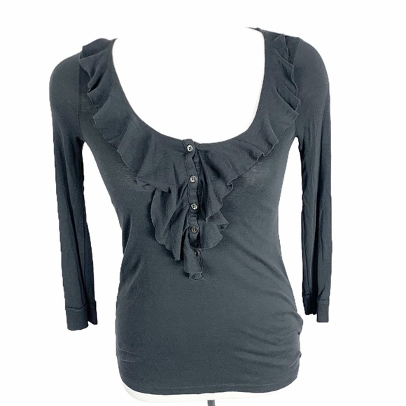 ✨ J.Crew Ruffle Button-Front Long Sleeve Top | Charcoal Gray | Size S ✨ - Picture 5 of 9